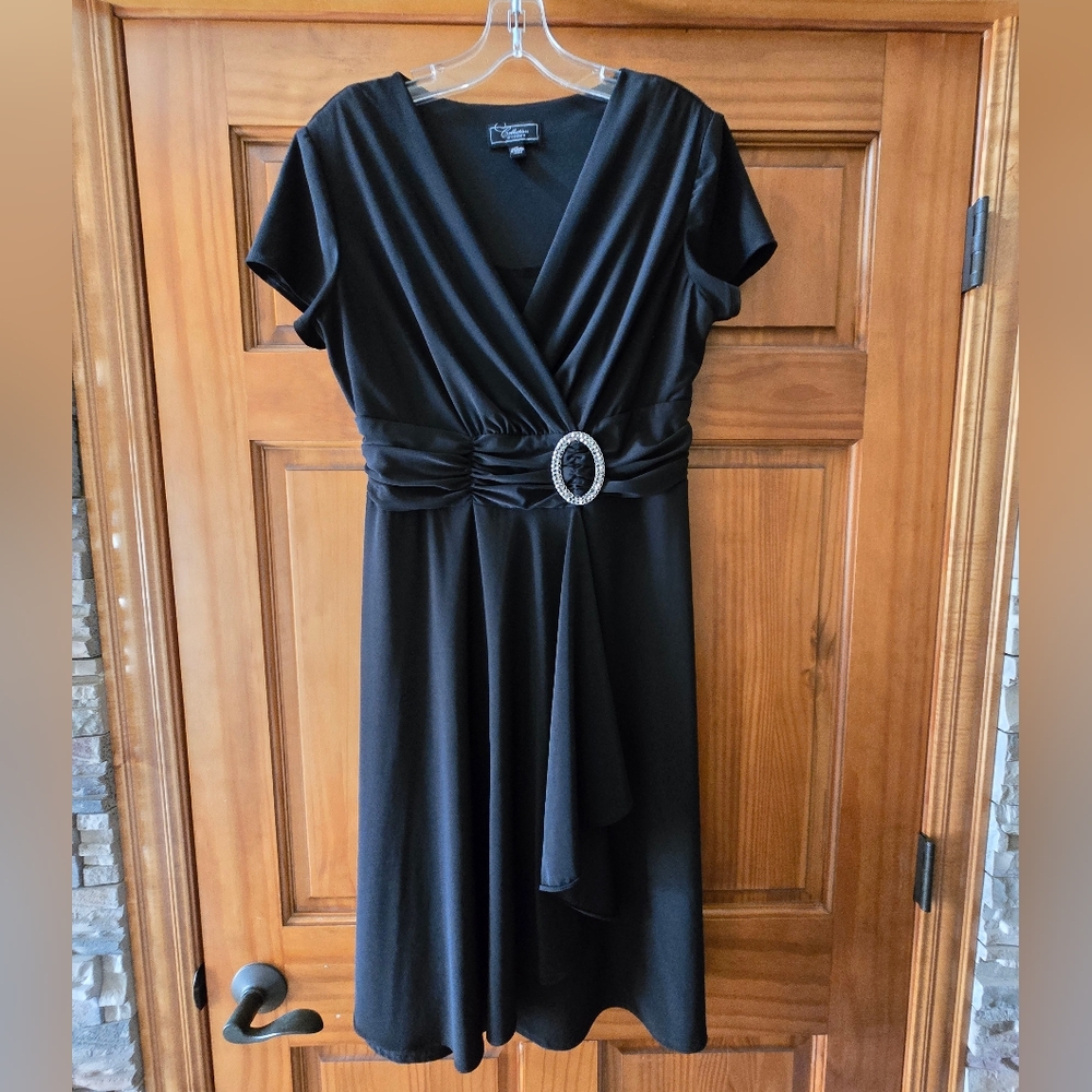 DRESS BARN Elegant Black Dress with Embellished Waist Size 14